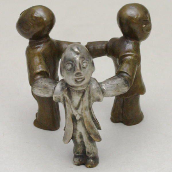 茶道具 蓋置 唐銅 唐金 三つ人形 三ツ人形又は一閑人 加藤忠三郎作 釜