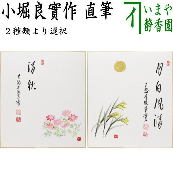 茶道具 色紙画賛 直筆 清秋 コスモスの画又は月白風清 月に芒の