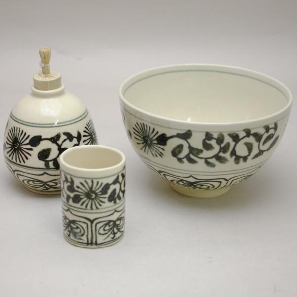 茶道具 茶箱用三点セット 陶器三点セット 陶器三つ揃 安南 加藤隆山作 