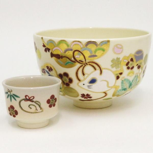 茶道具 抹茶茶碗 干支 子 干支茶碗 色絵茶碗に子 小峠葛芳作 丹山窯