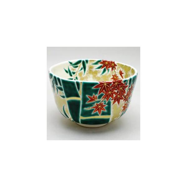 茶道具 抹茶茶碗 青竹に紅葉 田中方円作 茶道