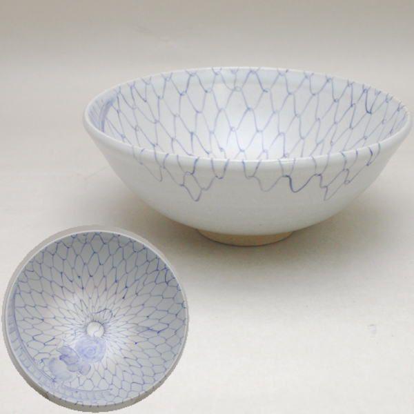 茶道具 抹茶茶碗 平茶碗 伊万里染付写 投網 木田義仁作 伊万里染付写し