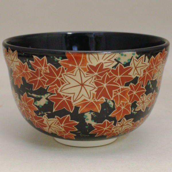 Kartoonさま専用の　抹茶茶碗　仁清　紅葉　黒　宮地英香　箱なし Kartoonさま専用の 抹茶茶碗 仁清 紅葉 黒 宮地英香 箱なし