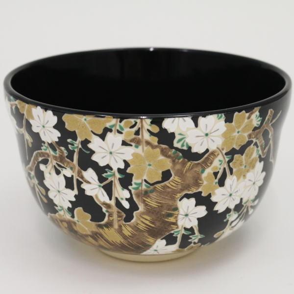 再再再..販 茶道具 抹茶茶碗 黒仁清 八重桜 加藤如水作
