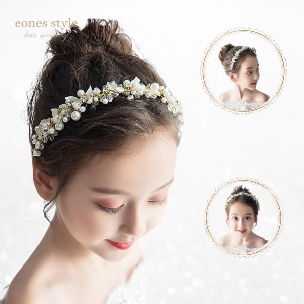 ヘアアクセサリー 子供 キッズ 髪飾り 手作り フォーマル ヘッドドレス 結婚式 発表会 ピアノ発表会 プレゼント リボン ホワイト ゴールド(MA9)
