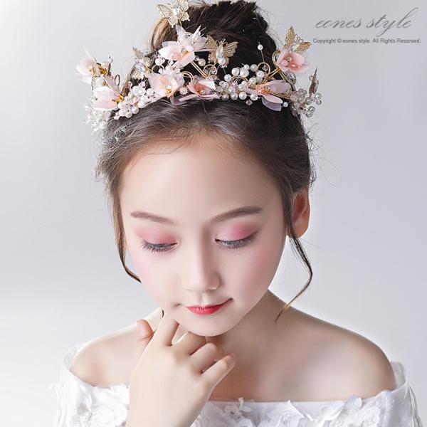 ヘアアクセサリー 手作り ヘッドドレス 子供 花冠 ヘッドアクセサリー カチューシャ フラワー 髪飾り ビジュー 立体フラワー ピアノ発表会 プレゼント(MA16)