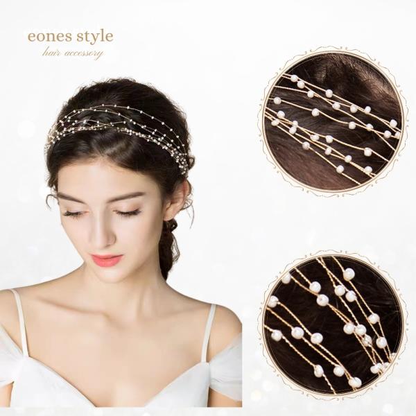 ヘアアクセサリー 手作り ヘッドドレス  レディース  髪飾り 女性 リボン フォーマル ピアノ 8連ビーズ ホワイト ウェディング 結婚式 (MA28ーL)