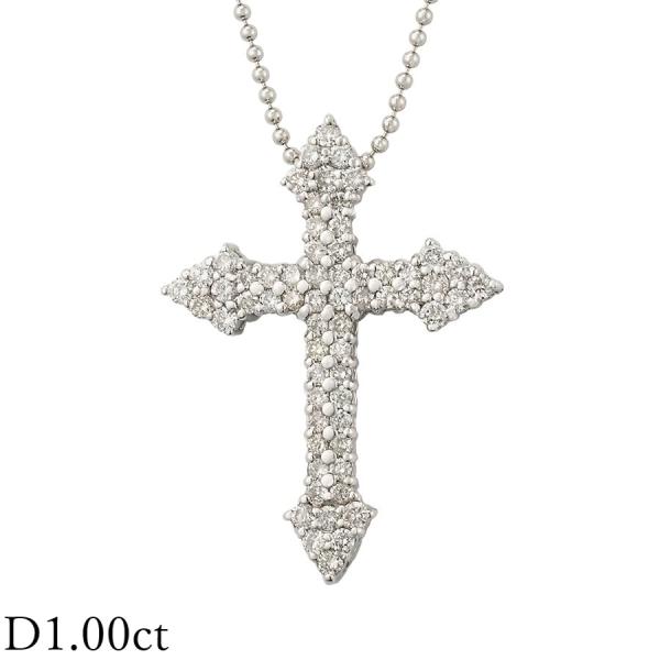 ダイヤモンド/1.00ct クロスモチーフ ネックレス K18WG Pt850