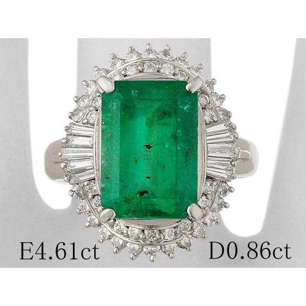 エメラルド/4.61ct ダイヤモンド/0.86ct デザイン リング Pt900 16号