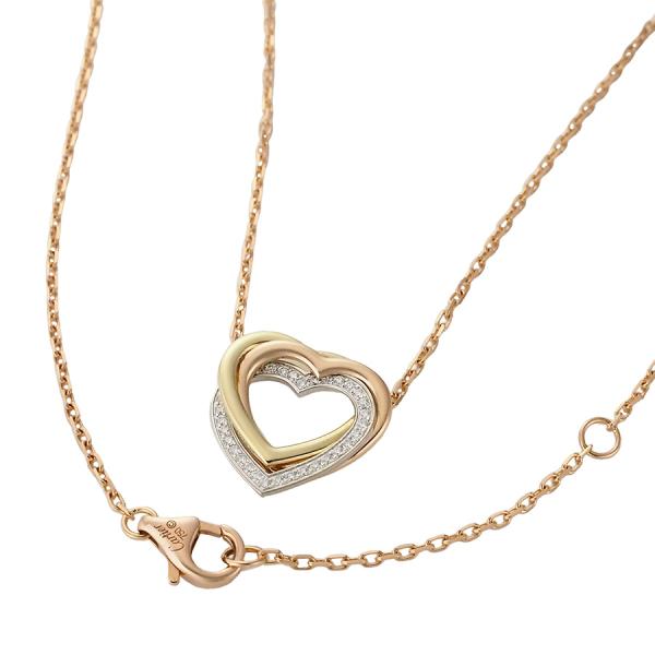 カルティエ ダイヤモンド トリニティ ハート ネックレス K18PG K18YG