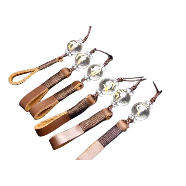 天眼石・梵字 お人形ストラップ⭐️ 梵字ストラップ 革紐 水晶金彫り 天然石 パワーストーン