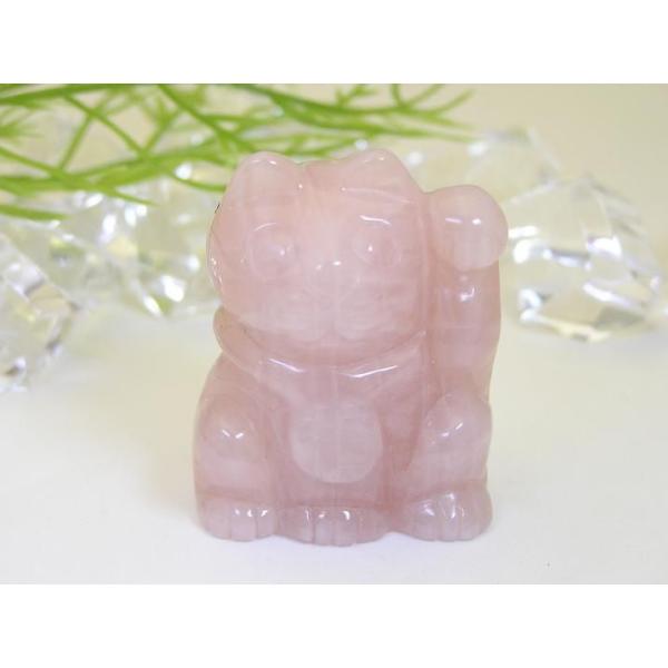 ローズクォーツ 招き猫 置物 左手招き 福運 天然石 パワーストーン