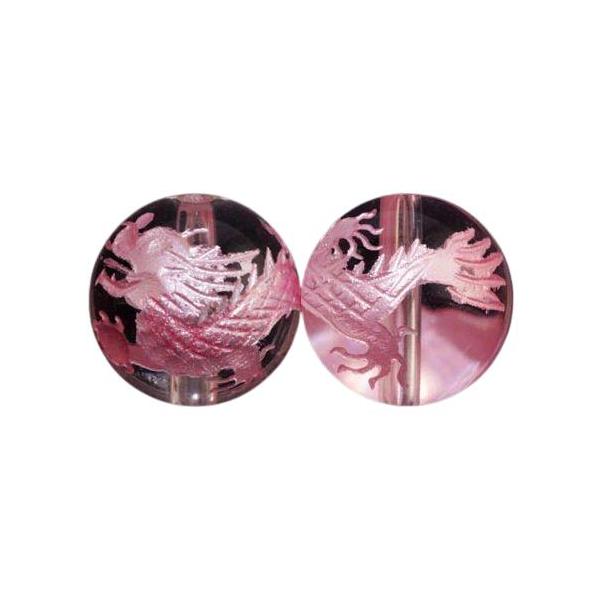 龍 水晶 ピンク彫り 10mm【彫刻 一粒売りビーズ】天然石