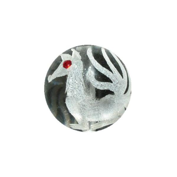 九尾の狐 手彫り玉 水晶 ラインストーン入り 12mm 彫刻 一粒売りビーズ