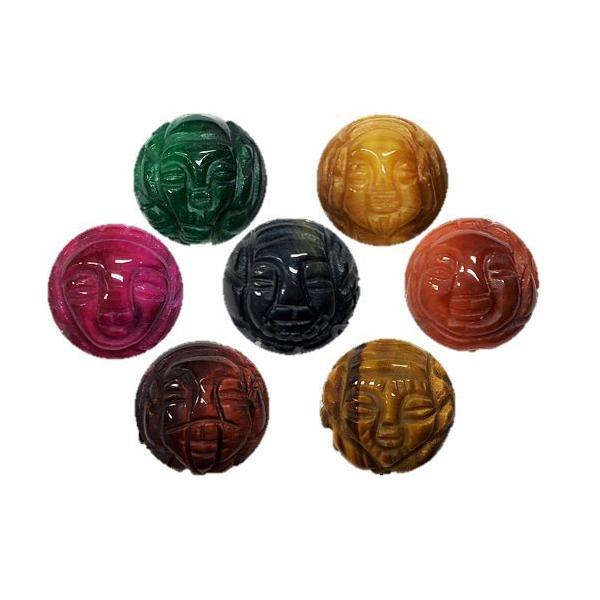 七福神 カラー虎目石 立体手彫り玉セット 12mmセット 彫刻ビーズ