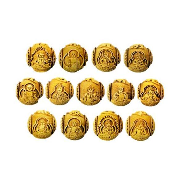 闘龍文字 浮彫 十三仏・ご本尊・梵字玉 菱紋入り 20mm 柘植大玉 横穴