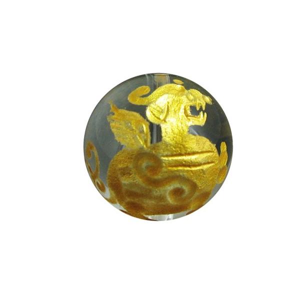 貔貅 ヒキュウ 水晶 金彫り 14mm玉 雄 オス 1粒売り 天然石
