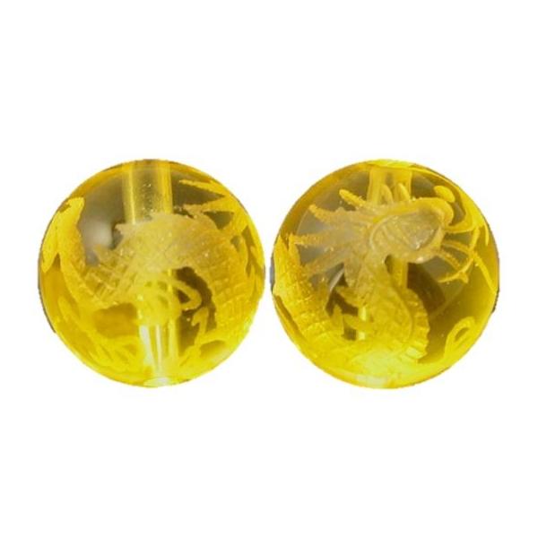 彫刻 一粒売りビーズ 龍 -黄水晶手彫り玉 素彫り 12mm 黄龍