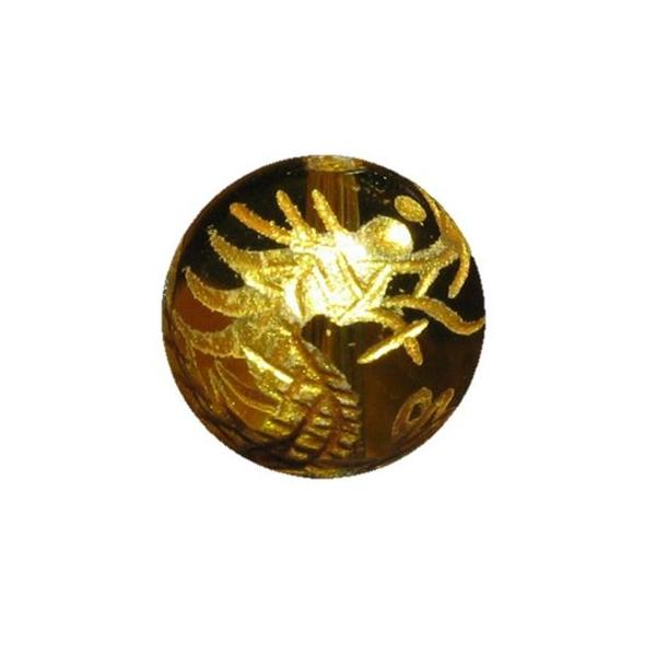 龍 黄水晶手彫り玉 金色入り 12mm 彫刻 一粒売りビーズ シトリン