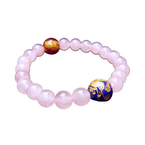 龍鳳凰 龍金彫り＆鳳凰金彫り ローズクォーツ ブレスレット 天然石