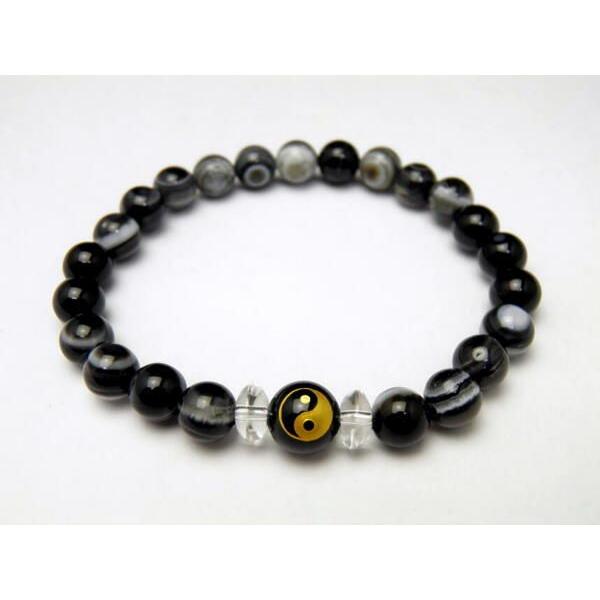 陰陽太極図 オニキス10mm玉 天眼石 ワンポイントブレスレット 天然石