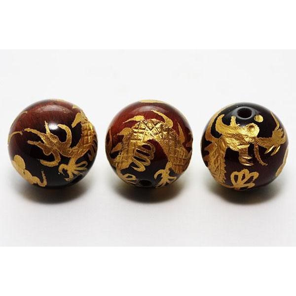 皇帝の五爪龍 レッドタイガーアイ 金彫り12mm 彫刻 一粒売りビーズ