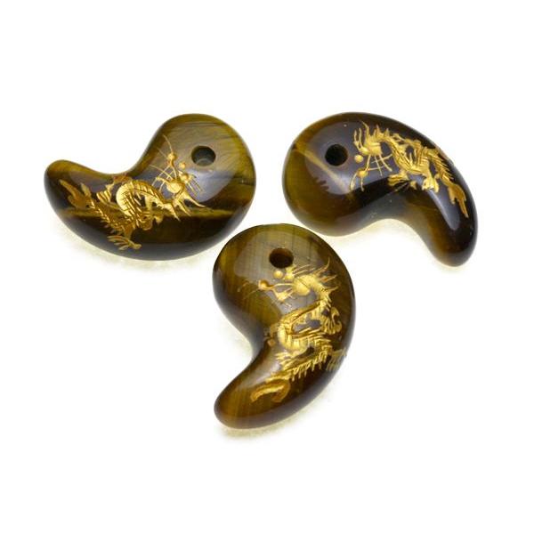 天然石 勾玉 M 龍彫り タイガーアイ パワーストーン 現代勾玉 バラ売り