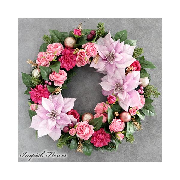 クリスマスリース 造花 大きい 45cm ポインセチア 豪華 クリスマス