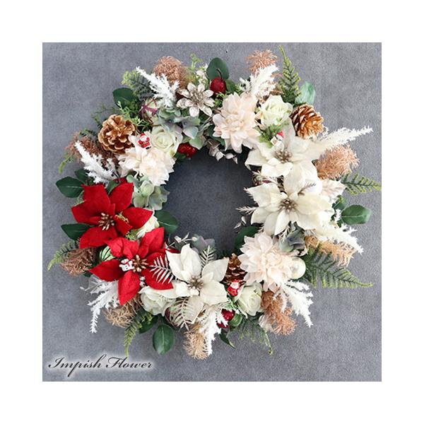 クリスマスリース 豪華 造花 壁掛け 45cm クリスマス リース 大きい 大型 おしゃれ 玄関 W-1088m