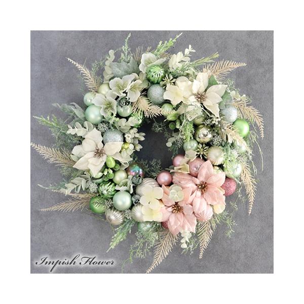 クリスマスリース 造花 ポインセチア 48cm 豪華 クリスマス リース おしゃれ パステル W-1091y