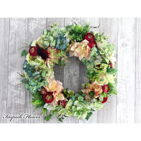 造花 リース 壁掛け アレンジメント W 610 玄関 在庫一掃