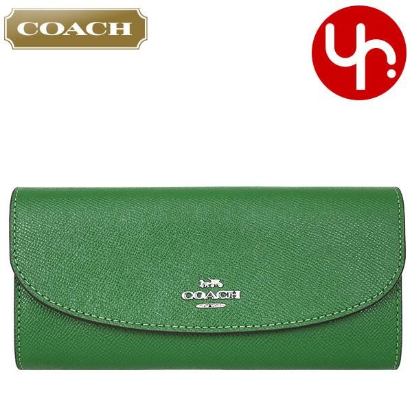 コーチ COACH 財布 長財布 F54009 ケリーグリーン ラグジュアリー クロスグレーン レザー スリム エンベロープ アウトレット レディース