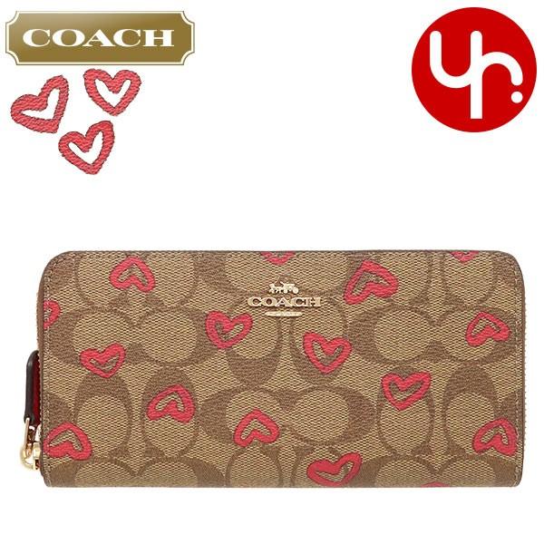 種類豊富な品揃え Coach コーチ ラウンドファスナー 長財布 シグネチャー ハート柄 レッド コーチ