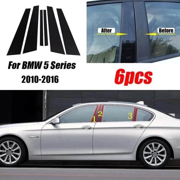 【BMW 5シリーズ F10 F11 F07専用】ブラック ドアウィンドウピラーカバー モールディング トリムキット 1セット (2010-2 輸入品