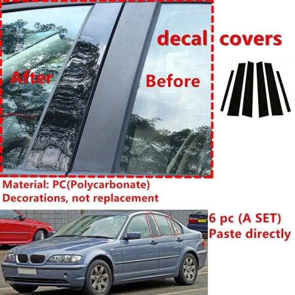 BMW 3シリーズ E46 セダン 1998-2005年式 用 6点セット ピラー柱 光沢ブラック ドアウィンドウトリム カバー ステッカー 輸入品