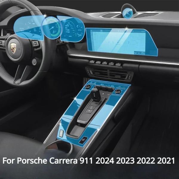 ポルシェ911 992系 19-22年モデル 専用 センターコンソール保護フィルム 透明TPU スクラッチ防止 リフォームパーツ 輸入品