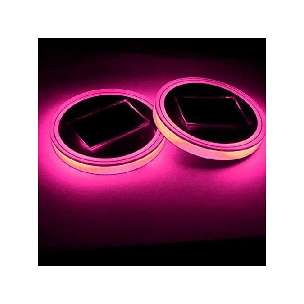 LEDコースター 2パック ソーラーLEDカップホルダーライト 72mm