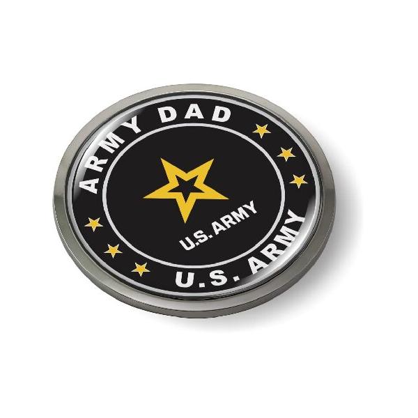 [ ] - U.S. Army Dad 3D ドーム型 CAR エンブレム バッジ ステッカー クローム メタル ラウンド ベゼル 輸入品