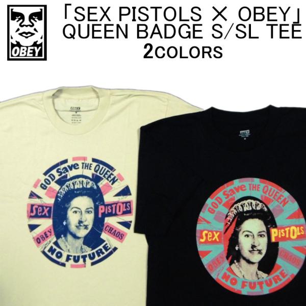 超限定！オベイ コラボ 半袖 Tシャツ OBEY QUEEN BADGE S/SL TEE ショートスリーブティーシャツ・カットソー・トップス・メンズ(男性用)
