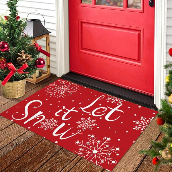 【並行輸入品】クリスマス装飾ドアマット Let It Snow Winter Snowflake、ノンスリップ 屋内/屋外/玄関/浴室玄関マット