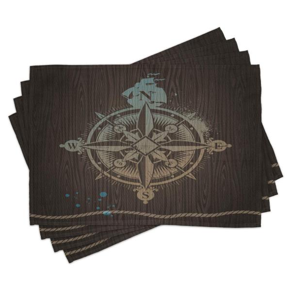 【並行輸入品】Ambesonne Compass Place Mats Set of 4, Boating Windrose with Shi