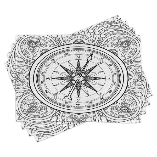 【並行輸入品】Ambesonne Compass Place Mats Set of 4, Hand Drawn Windrose in Li