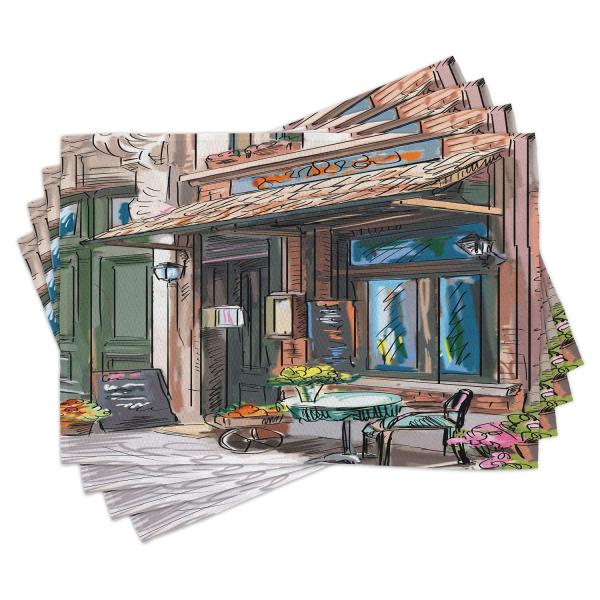 【並行輸入品】Ambesonne City Place Mats Set of 4, Street in Paris Cafe Illustr
