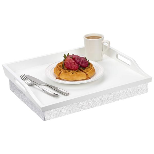 商品名: Rossie ラップトレイ 取り外し可能な枕付き ROSSIE HOME Wood Bed Tray Lap Desk with Detachable Cushion, Serving Tray - Soft White - Fi...