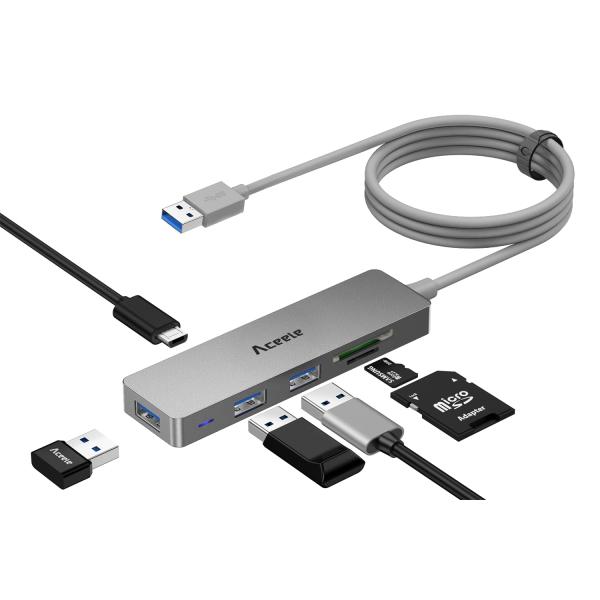 Aceele USBハブ USBポート USB 3.0ハブ超薄型6 in 1 SD/TFスロット+3*USB 3.0ポート+ Mi 並行輸入品