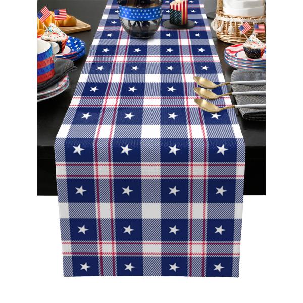 商品名:  Table Runners 108 Inches Long Independence Day Patriotic Star Plaid Blue Red White Table Runner for Family Dinner/...
