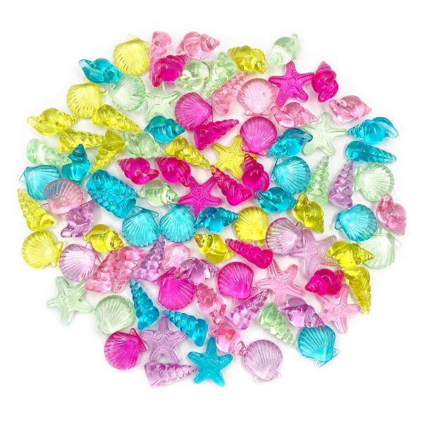 商品名: LYFJXX アクリル貝殻 ホラ貝 ヒトデ アソートカラー テーブルに散らばる ビーチテーマ 貝殻 パーティー デコレーション クラフト 92個セット LYFJXX 4 Styles Acrylic Seashells Conch...