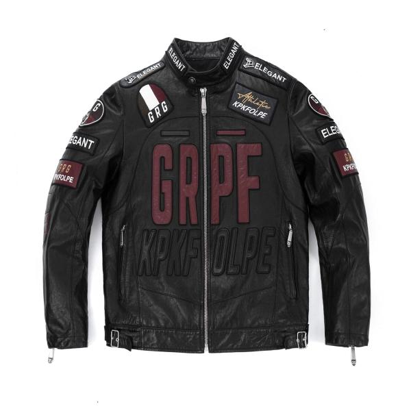【並行輸入品】PALALEATHER Men's Black Full Patched Genuine Leather Racer Jacke