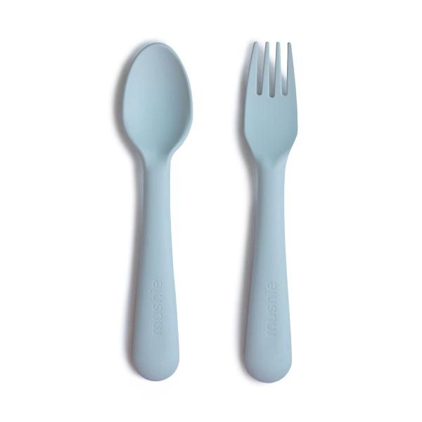 商品名: mushie 食器フォークとスプーンセット 子供用 デンマーク製 (パウダーブルー) mushie Flatware Fork and Spoon Set For Kids | Made in Denmark (Powder Bl...