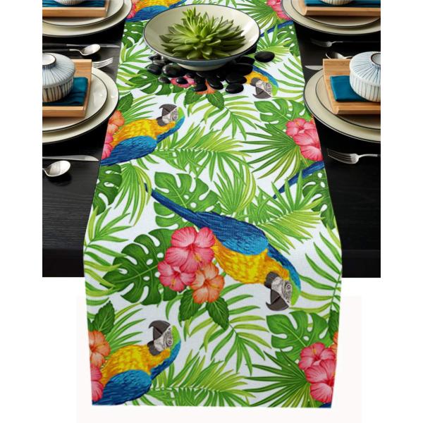 商品名:  Colorful Animal Parrot Table Runner 72 Inches Long Cotton Linen Tablerunner Dresser Scarves, Green Tropical Plant ...